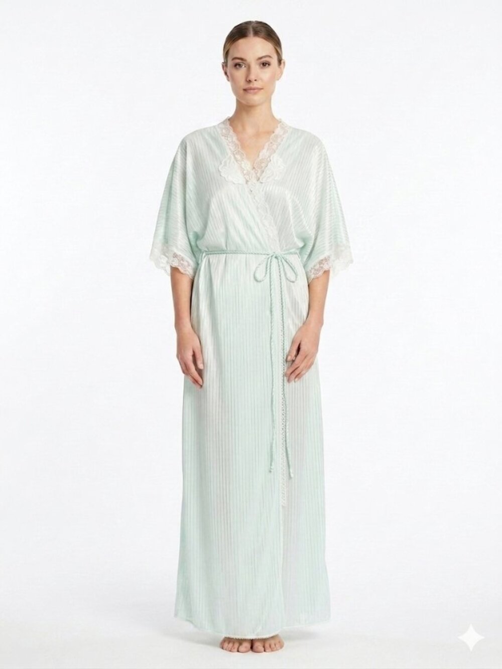 Liz Moody Vintage Semi Sheer Ice Mint Peignoir/Dressing Gown- Sz. 44/Lrg